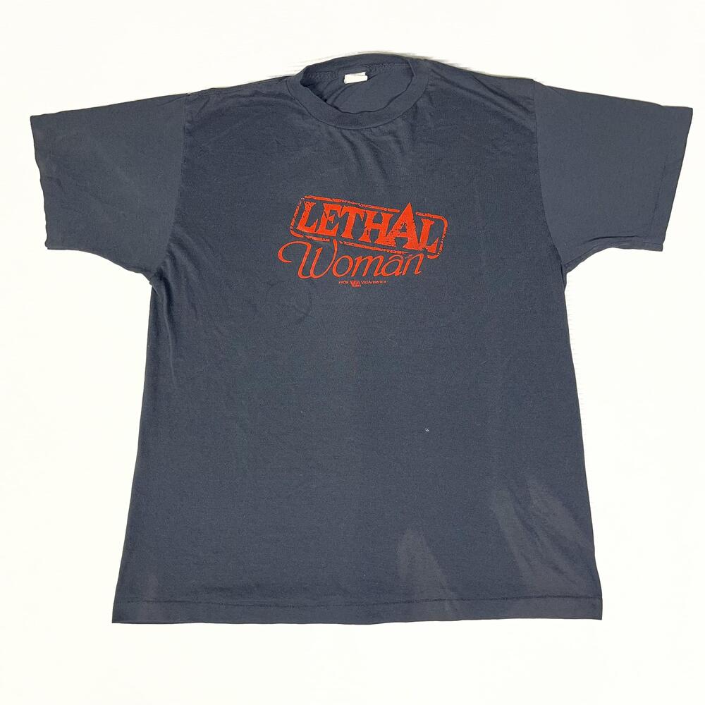 Lethal Woman Movie Graphic Tee 80s Vintage Ched By Anvil Shirt Mens XL Black